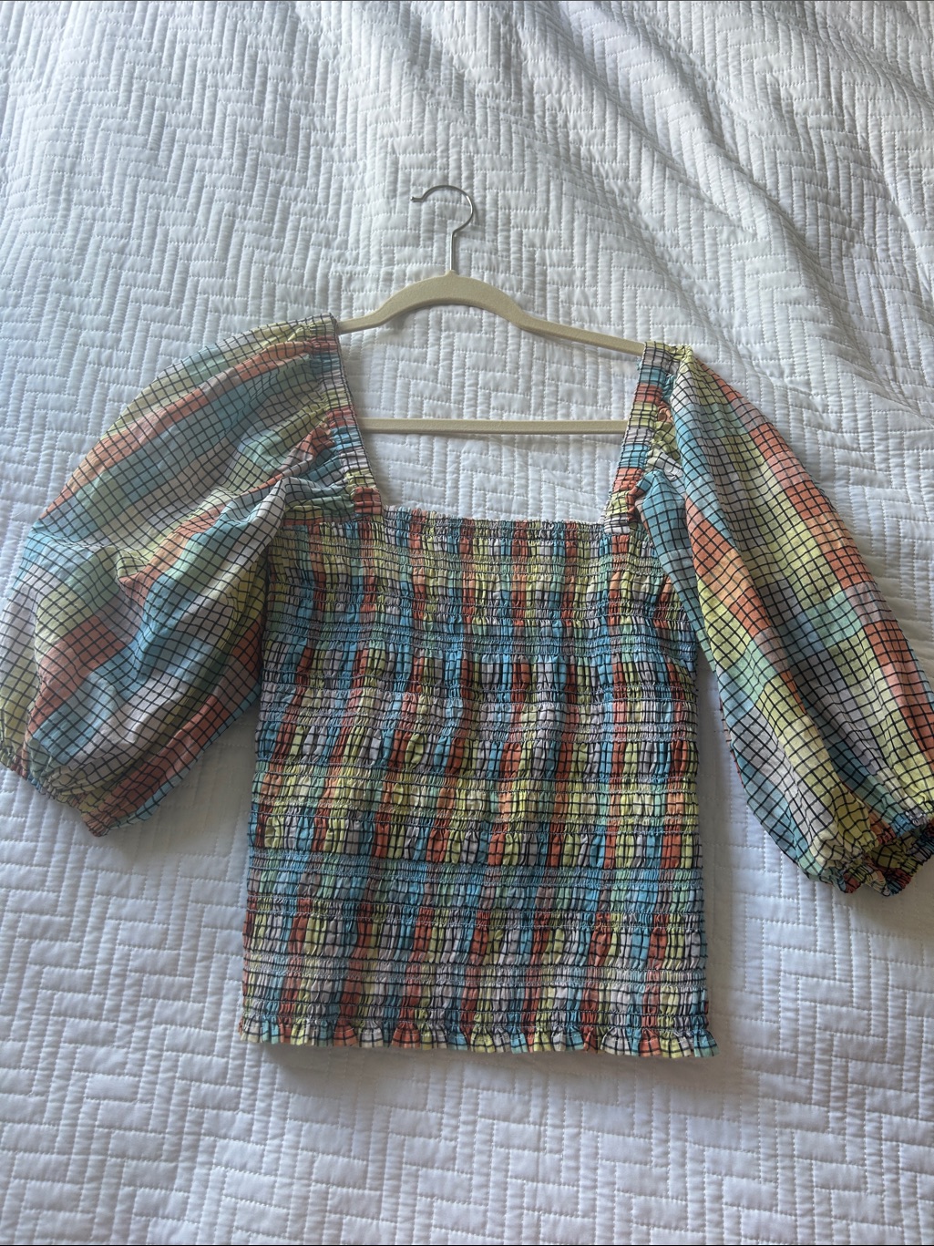 Ganni Shirred Smocked Top